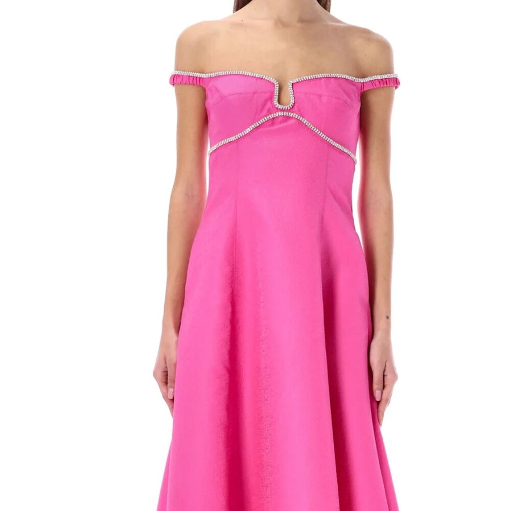 [New With Tags] SELF-PORTRAIT Off-Shoulder Flared Midi Dress With Crystal Detail